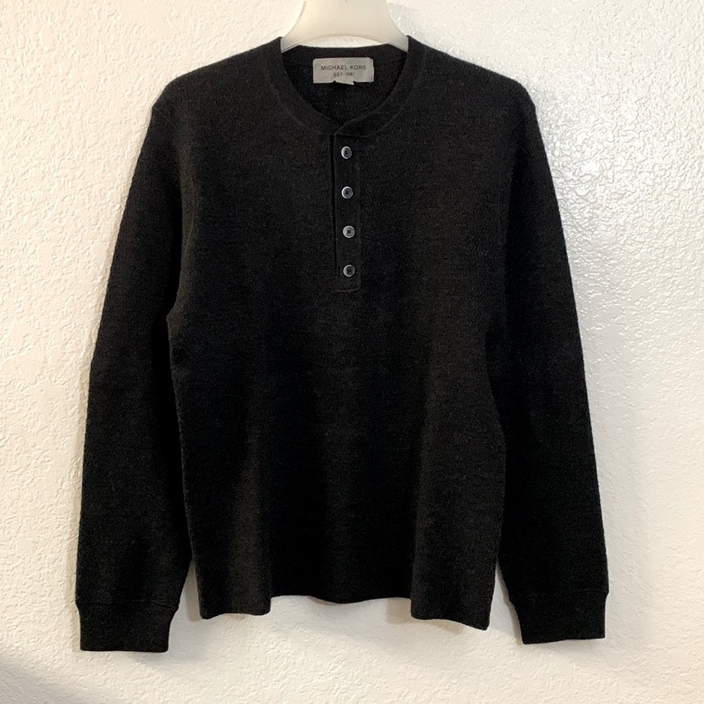 MICHAEL KORS Est. 1981 Wool Knit Sweater, 4 Front Buttons, Size XL/EUC
